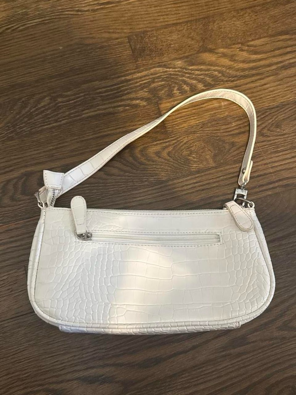 Amazon White Croc-Embossed Shoulder Bag